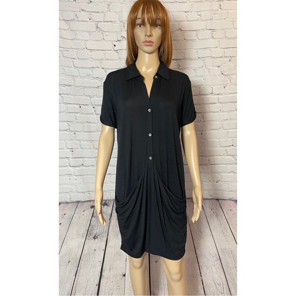 Theory Dresses & Skirts - Theory Black Short Sleeve Jersey Shirt Dress Size M